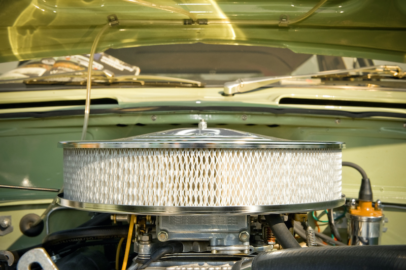 Air filter replacement, air filter in retro car.